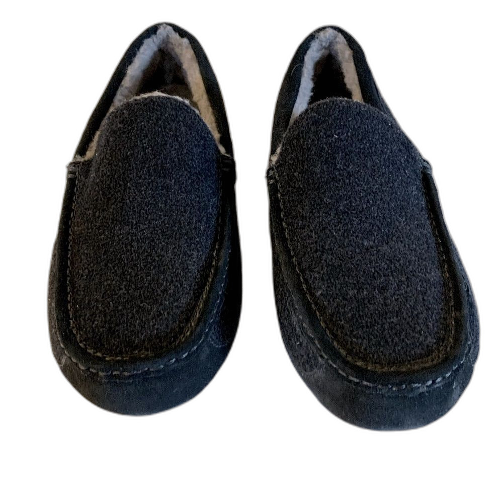 NWOT UGG Black Wool Ascot Slippers UggPlush Shearling Lined Mens Sz 10